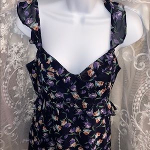 Blue Floral Ruffle Dress